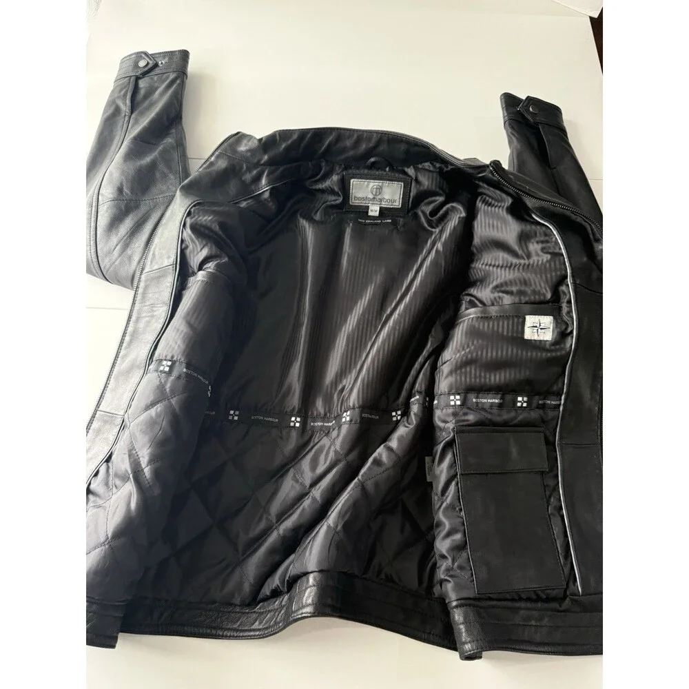 Boston Harbour Leather Jacket Men's Size Medium Black New Zealand Lamb Full Zip